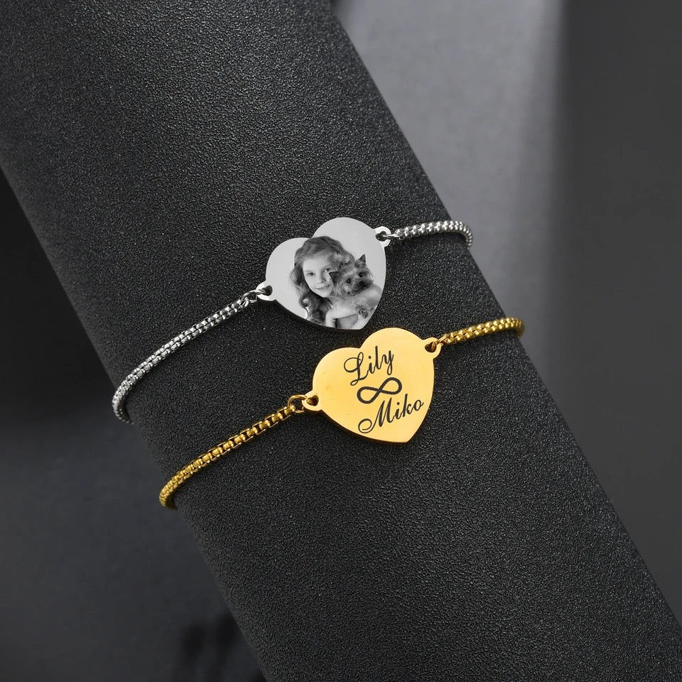 DEFATRY Custom Made Heart Photo Bracelet