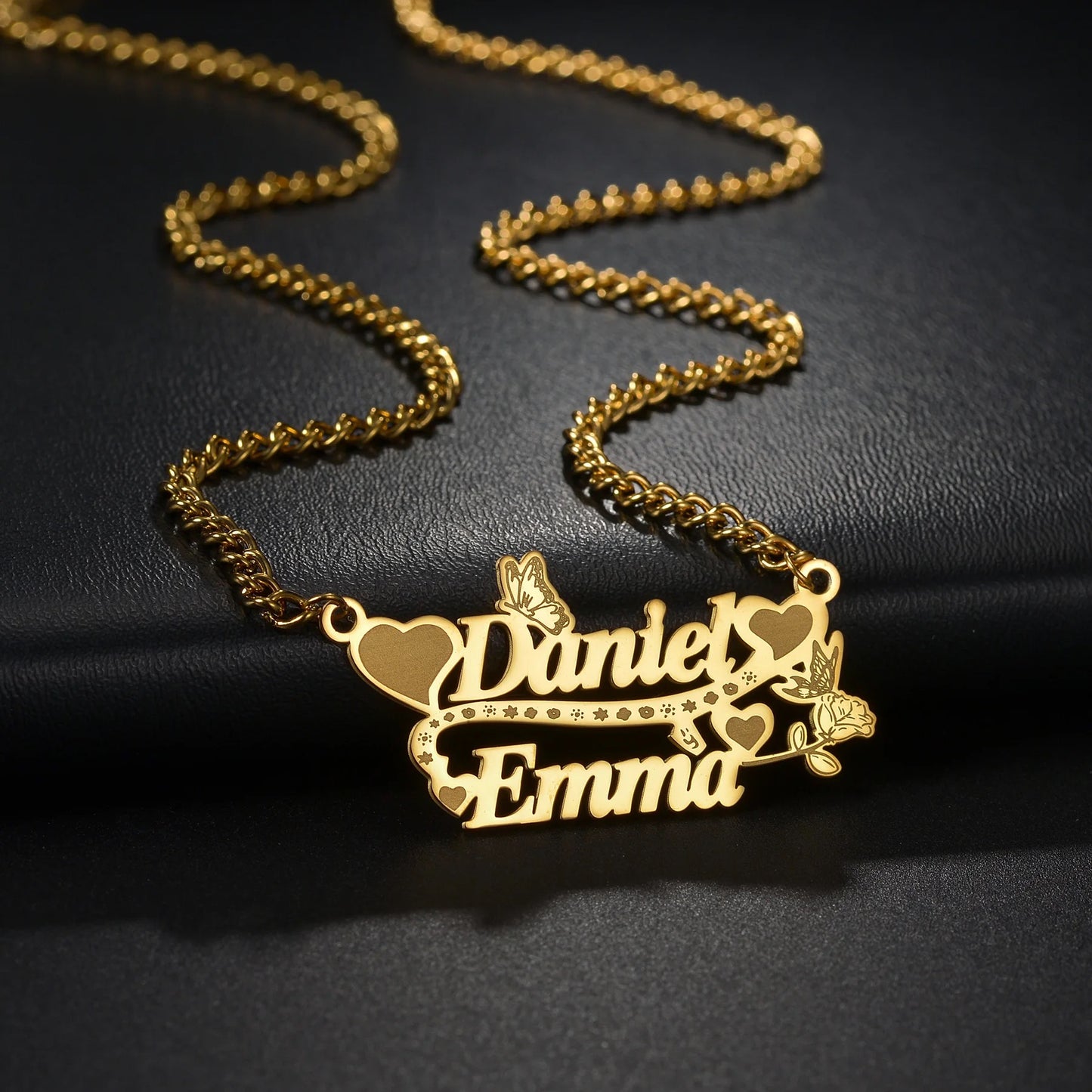 DEFATRY Customize Butterfly 2 Names Necklace